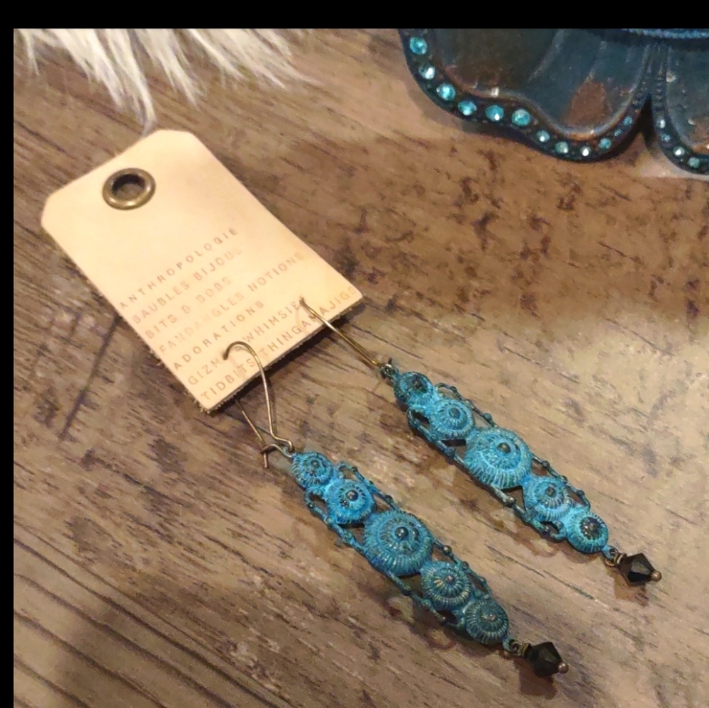 Anthropologie Turquoise Blue Filigree Drop Earrings